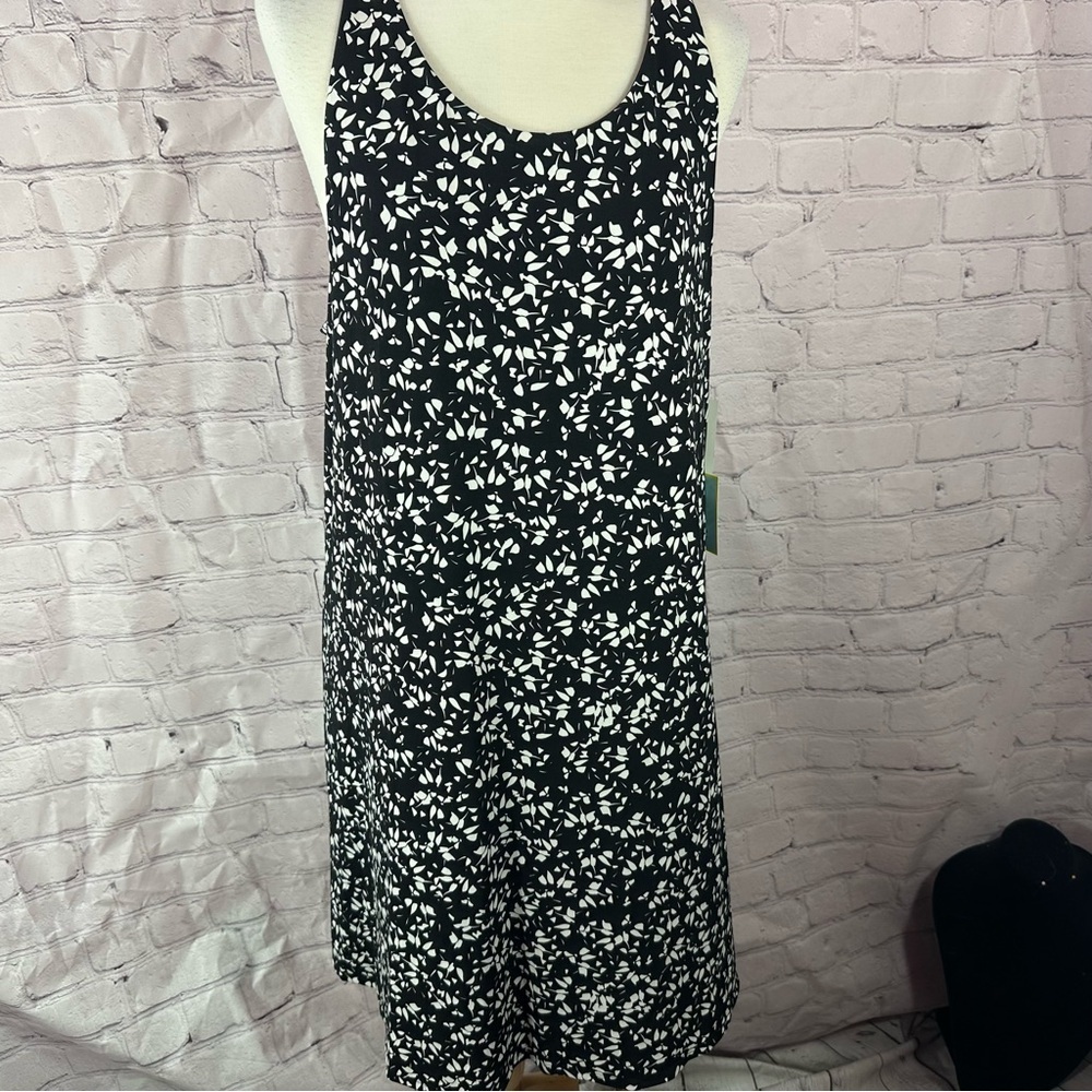 CeCe sunset scape Black White Patterned halter shift Dress sz XL